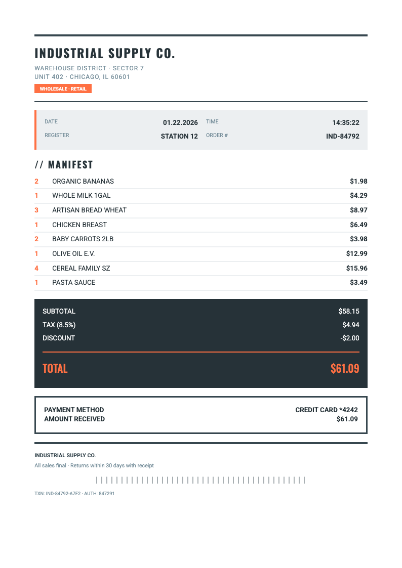 Industrial chic receipt